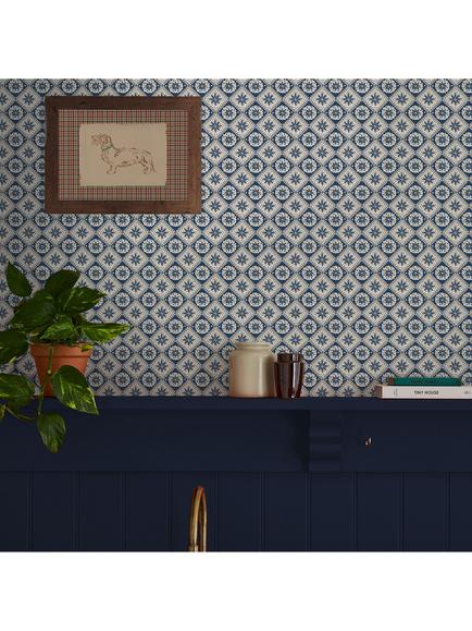 Joules Meadow Geo Wallpaper, Navy & Cream - view 2, Navy & Cream