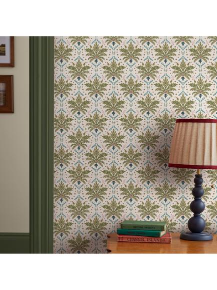 Joules Palm Geo Print Wallpaper, Cream/Multi - view 2, Cream/Multi