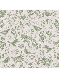Joules Pheasant Print Wallpaper, Linen/Green, Linen/Green