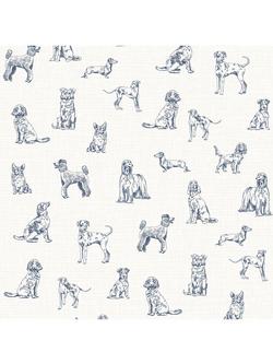 Joules Sketched Dogs Wallpaper, Cream & Blue, Cream & Blue