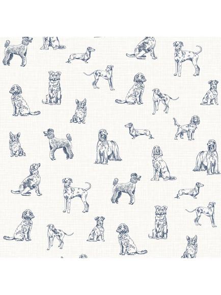 Joules Sketched Dogs Wallpaper, Cream & Blue, Cream & Blue