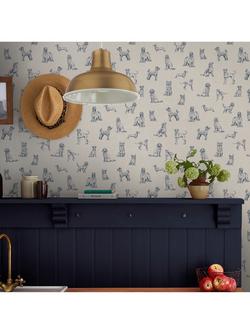 Joules Sketched Dogs Wallpaper, Cream & Blue - view 2, Cream & Blue