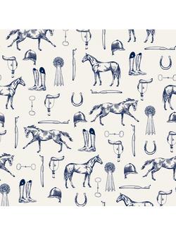 Joules Sketched Equestrian Print Wallpaper, Cream/Blue