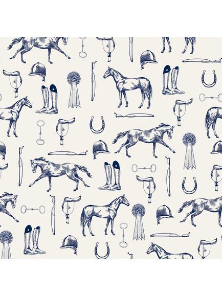 Joules Sketched Equestrian Print Wallpaper, Cream/Blue