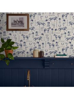 Joules Sketched Equestrian Print Wallpaper - view 2, Cream/Blue