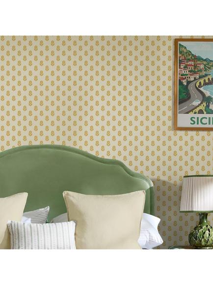 Joules Woodblock Floral Wallpaper - view 2, Cream & Yellow