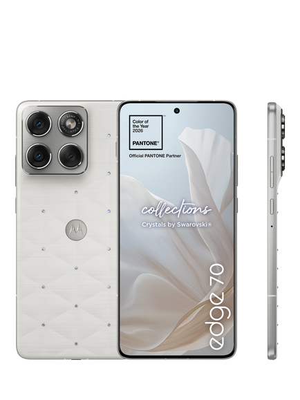 Motorola Edge 70 Smartphone, Android, 12GB RAM, 6.67”, 5G, Sim Free, 512GB, Brilliant Collection with Crystals by Swarovski, Cloud Dancer - view 2, Cloud Dancer