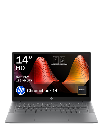 HP Chromebook 14a-nm0001nax Laptop, MediaTek Processor, 8GB RAM, 128GB, 14” HD, Meteor Silver, Meteor Silver