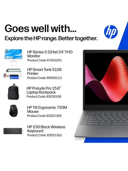 HP Chromebook 14a-nm0001nax Laptop, MediaTek Processor, 8GB RAM, 128GB, 14” HD, Meteor Silver - view 2, Meteor Silver