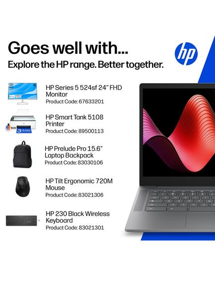 HP Chromebook 14a-nm0004nax Laptop, MediaTek Processor, 4GB RAM, 128GB, 14” HD, Modern Gray - view 2, Modern Gray