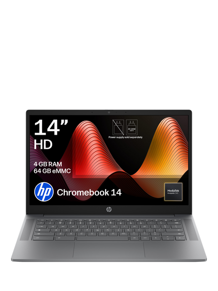 HP Chromebook 14a-nm0006nax Laptop, MediaTek Processor, 4GB RAM, 64GB, 14” HD, Meteor Silver, Meteor Silver