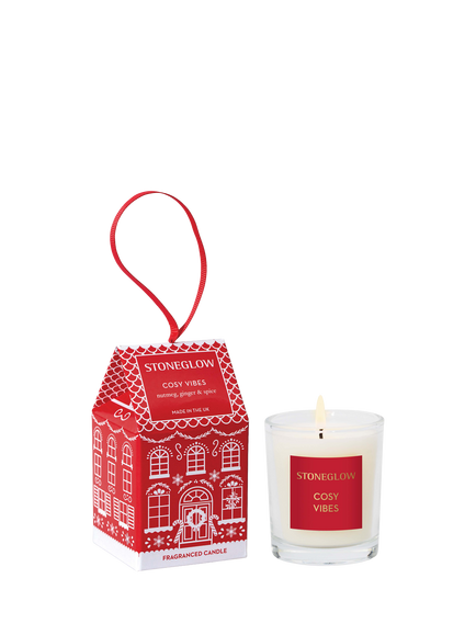 Stoneglow Cosy Vibes Small Soy Wax Votive Candle, 54g, Red & Gold