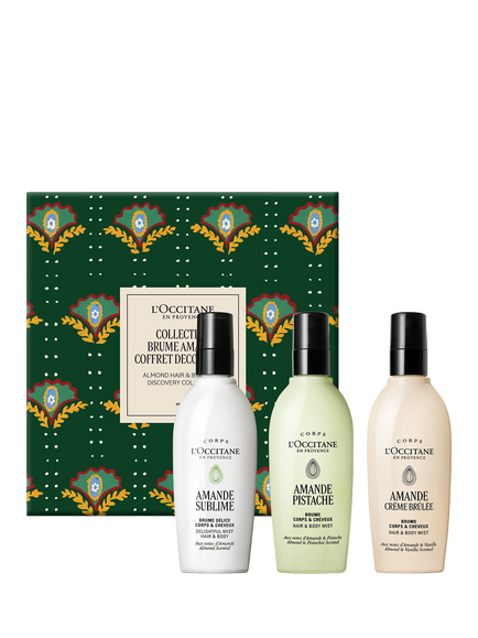 L'OCCITANE Almond (Amande) Hair & Body Mist Collection Gift Set, 3 x 40ml, Clear