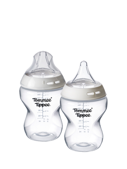Tommee Tippee Natural Start Baby Bottles with Deep Latch Triangular Teats, 260ml, Slow Flow, Pack of 2, Multi