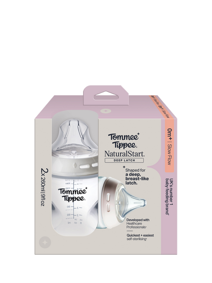 Tommee Tippee Natural Start Baby Bottles with Deep Latch Triangular Teats, 260ml, Slow Flow, Pack of 2 - view 2, Multi