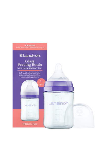 Lansinoh Glass Feeding Bottle with Small NaturalWave Teat, 160ml, Multi