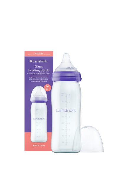 Lansinoh Glass Feeding Bottle with Medium NaturalWave Teat, 240ml, Multi