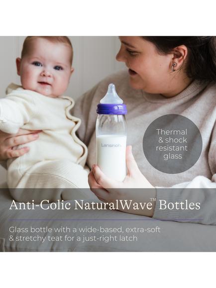 Lansinoh Glass Feeding Bottle with Medium NaturalWave Teat, 240ml - view 2, Multi