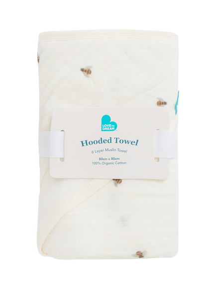 Love to Dream Muslin Hooded Towel, Bees Cream - view 2, Bees Cream