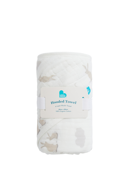 Love to Dream Muslin Hooded Towel, Cloud Bunnies - view 2, Cloud Bunnies