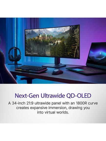 Dell Alienware 34 AW3426DW QD-OLED Quad HD HDR Ultra-Wide Curved Gaming Monitor, 34”, Interstellar Indigo - view 2, Interstellar Indigo