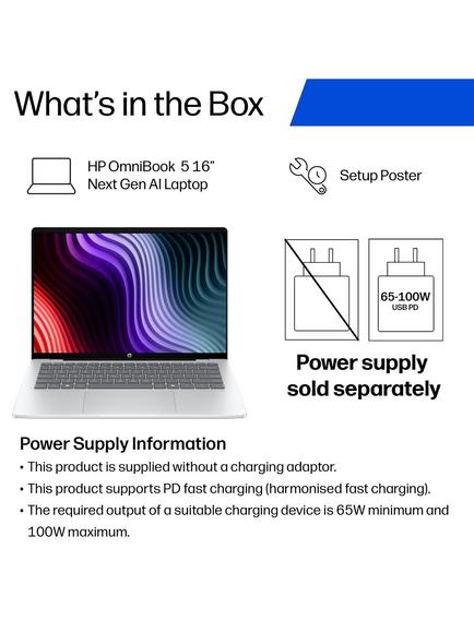 HP OmniBook 5 Laptop, Snapdragon X X1 Processor, 16GB RAM, 256GB SSD, 14” 2K OLED, Glacier Silver - view 2, Glacier Silver