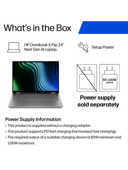 HP OmniBook X Flip 14 Convertible Laptop, Intel Core Ultra 7 Processor, 16GB RAM, 512GB SSD, 14” 2K Touchscreen, Meteor Silver - view 2, Meteor Silver
