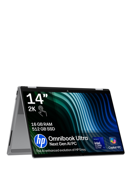 HP OmniBook X Flip 14 Convertible Laptop, Intel Core Ultra 5 Processor, 16GB RAM, 512GB SSD, 14” 2K Touchscreen, Meteor Silver, Meteor Silver