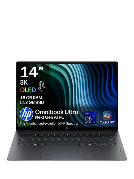 HP OmniBook Ultra 14-kd0001nax Laptop, Intel Core Ultra 7 Processor, 16GB RAM, 512GB SSD, 14” 3K OLED Touchscreen, Eclipse Gray, Eclipse Gray