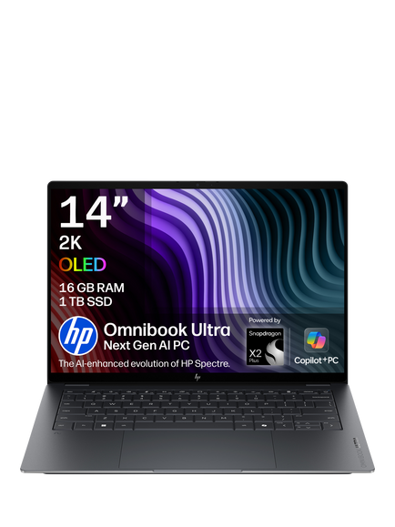 HP OmniBook Ultra 14-kg0001nax Laptop, Snapdragon X2 Plus Processor, 16GB RAM, 1TB SSD, 14” 2K OLED Touchscreen, Stone Blue, Stone Blue