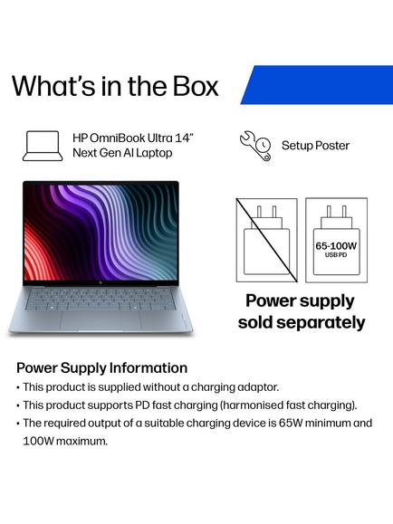 HP OmniBook Ultra 14-kg0002nax Laptop, Snapdragon X2 Plus Processor, 16GB RAM, 512GB SSD, 14” 2K OLED Touchscreen, Stone Blue - view 2, Stone Blue