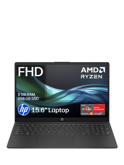 HP 15-fc0083na Laptop, AMD Ryzen 5 Processor, 8GB RAM, 256GB SSD, 15.6” Full HD, Jet Black, Jet Black