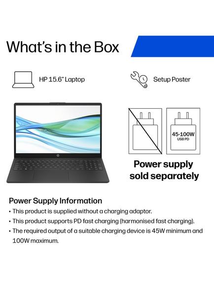 HP 15-fd1001nax Laptop, Intel Core 5 Processor, 8GB RAM, 256GB SSD, 15.6” HD, Jet Black - view 2, Jet Black