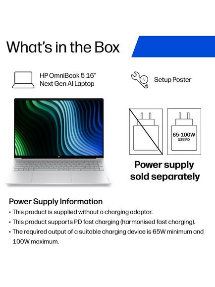 HP OmniBook 5 Laptop, Intel Core Ultra 5 Processor, 16GB RAM, 512GB SSD, 16” 2K OLED, Jet Black - view 2, Jet Black