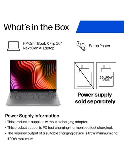 HP OmniBook X Flip 16 Convertible Laptop, AMD Ryzen AI 7 Processor, 16GB RAM, 512GB SSD, 16” 2K OLED Touchscreen, Meteor Silver - view 2, Meteor Silver