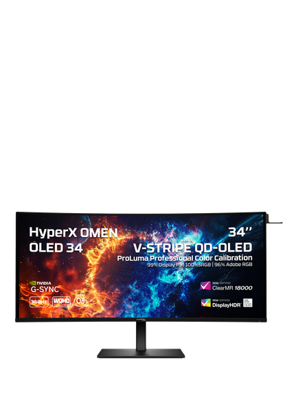 HP HyperX OMEN OLED 34 HDR Wide Quad HD Curved Gaming Monitor, 34” Jet Black, Jet Black