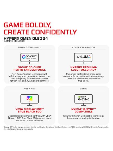 HP HyperX OMEN OLED 34 HDR Wide Quad HD Curved Gaming Monitor, 34” Jet Black - view 2, Jet Black