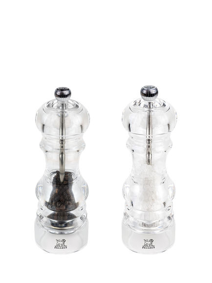 Peugeot Nancy Manual Adjustable Acrylic Salt & Pepper Mills, 18cm, Clear, Clear