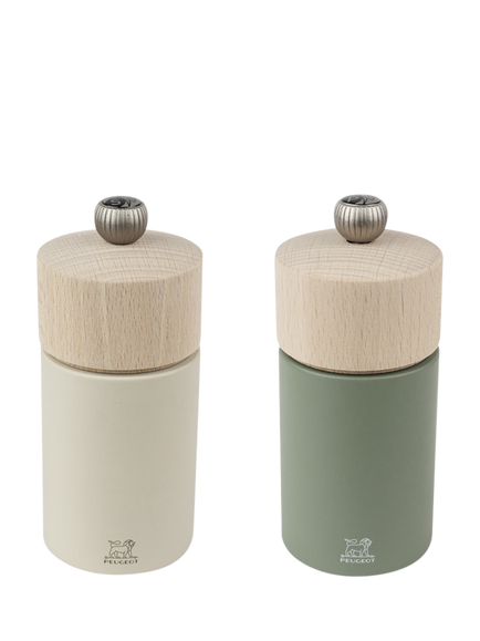 Peugeot Boreal Beech Wood Salt & Pepper Mill Set, 12cm, Sage/Ecru, Sage And Ecru