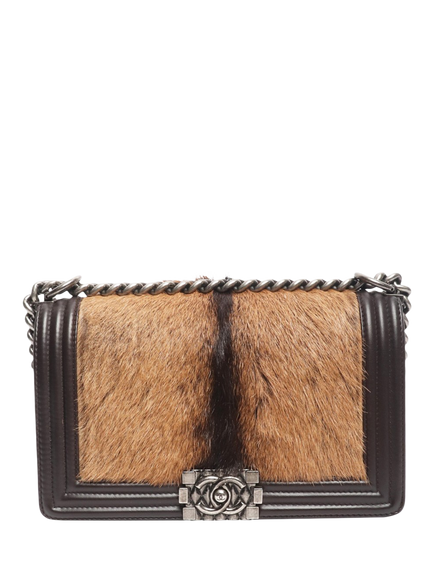 Pre-loved CHANEL 2013 Lambskin And Pony Hair Boy Bag, Brown, Brown
