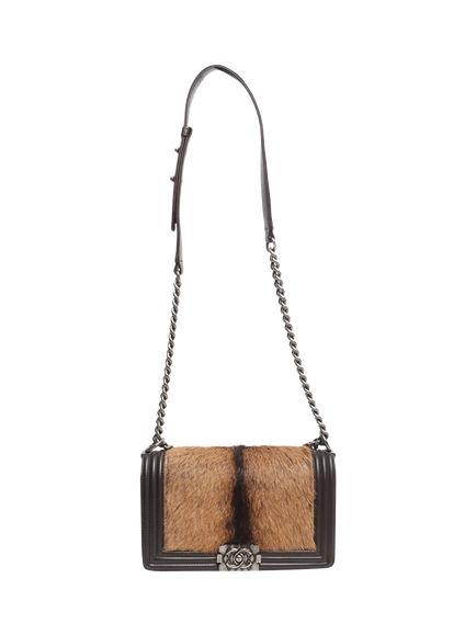 Pre-loved CHANEL 2013 Lambskin And Pony Hair Boy Bag, Brown - view 2, Brown