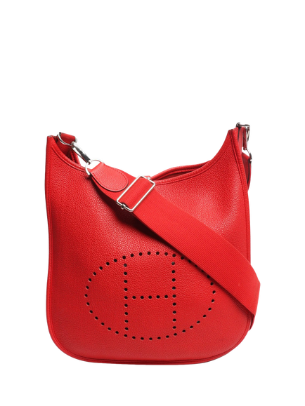 Pre-loved Hermès Clemence Leather Evelyne Bag, Red, Red