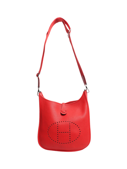 Pre-loved Hermès Clemence Leather Evelyne Bag, Red - view 2, Red
