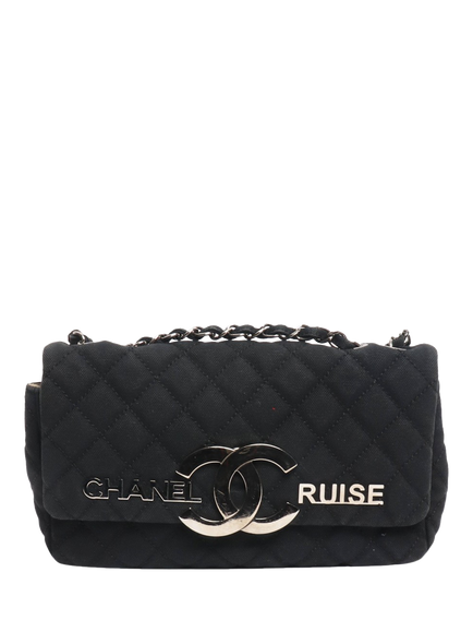 Pre-loved CHANEL 2008 Cruise Line Flap Bag With Silver Hardware, Black, Black