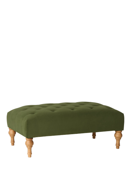 John Lewis OUTLET Button Footstool, Like New, Green Velvet, Mj350-22 Green