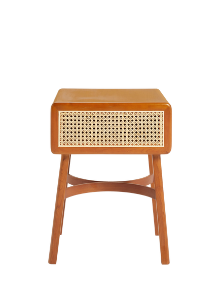 John Lewis OUTLET Rattan Cherry Wood 1 Drawer Bedside Table, Brown, Brown