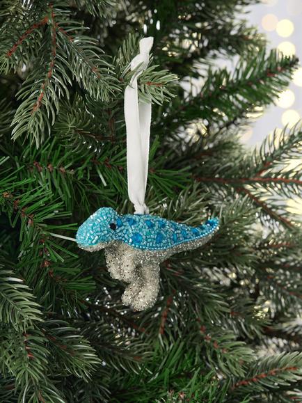 John Lewis The Enthusiast Beaded Dinosaur Tree Decoration, Blue - view 2, Multi