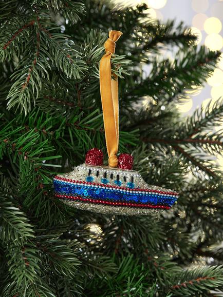 John Lewis The Connoisseur Beaded Boat Tree Decoration, Multi - view 2, Multi