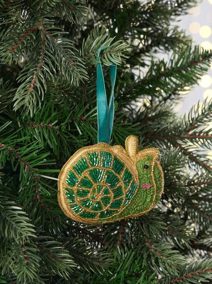 John Lewis The Curator Beaded Snail Bauble, Green - view 2, Multi