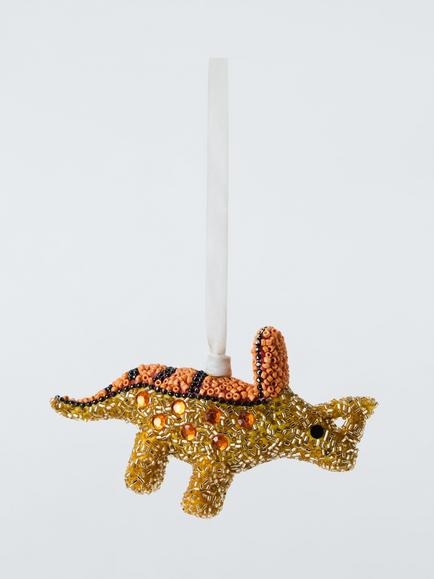 John Lewis The Enthusiast Beaded Triceratops Tree Decoration, Gold, Multi